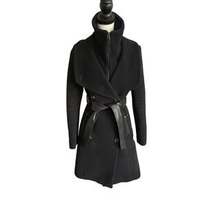 Mackage Wool Cashmere Coat Black Belted Double Breasted Jacket Size S $1195